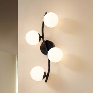 Lindby applique murale Josiana, opale/noir, 48 cm, boule, verre