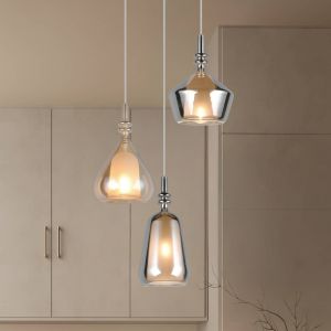 Trio Lighting Suspension Aldea, &Oslash; 28 cm, blanc/ambre/chrome, verre, &agrave; 3 lampes.