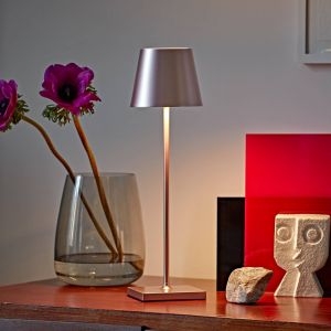 Sigor Lampe de table rechargeable LED Nuindie, USB-C, or rose, IP54, &agrave; intensit&eacute;