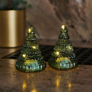 Sirius Figure d&eacute;co LED Lucy, arbre verre, vert, 9&nbsp;cm, x2