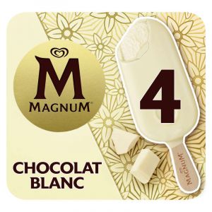 Magnum glace b&acirc;tonnet chocolat blanc 4x100ml