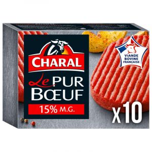 Charal steak hach&radic;&copy; le pur b&asymp;&igrave;uf 15% de mg 10x100g