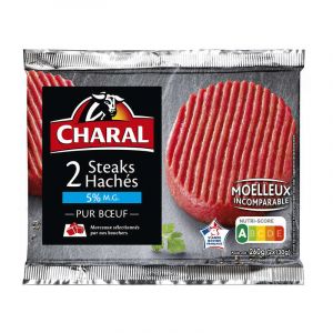 Charal steak hach&radic;&copy; frais pur b&asymp;&igrave;uf, 5% de mg 2x130g