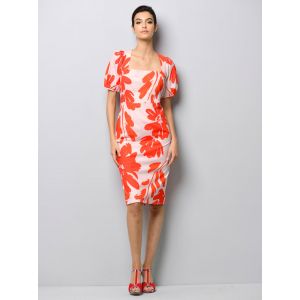 Robe &agrave; encolure carr&eacute;e Alba Moda Galet/Corail