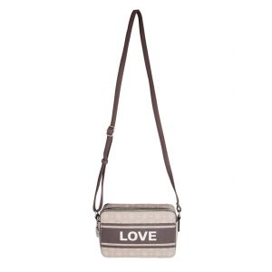 Sac à bandoulière à inscription LOVE Taschenherz Beige/Marron