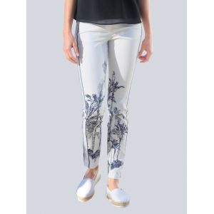 Pantalon &agrave; imprim&eacute; Palmiers Alba Moda Blanc cass&eacute;/Marine