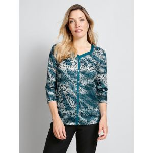 T-shirt &agrave; encolure carr&eacute;e Paola P&eacute;trole/P&eacute;trole fonc&eacute;/Blanc