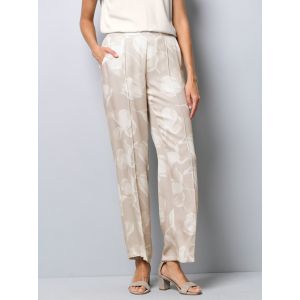 Pantalon &agrave; motif floral Alba Moda Galet/Blanc cass&eacute;