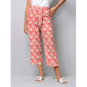 Pantalon &agrave; imprim&eacute; graphique Alba Moda Corail/Blanc cass&eacute;