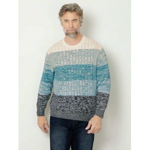 Pull-over en maille structur&eacute;e chic Roger Kent Turquoise/Blanc cass&eacute;