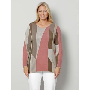 Pull-over de style color block ray&eacute; m. collection Bois de rose/Taupe