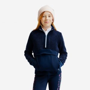 Sweat équitation demi zippé chaud enfant - Bleu noir zip Violet tendre - FOUGANZA