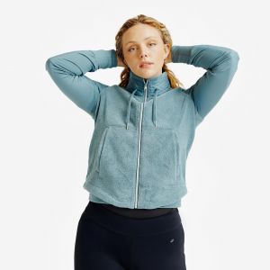 Sweat équitation zippé chaud femme - 500 vert cendré - FOUGANZA