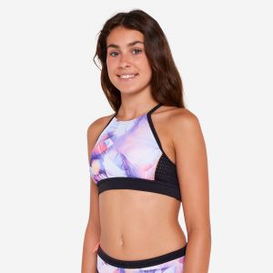 Haut de maillot de bain surf brassi&egrave;re fille - 900 Baha posy rose