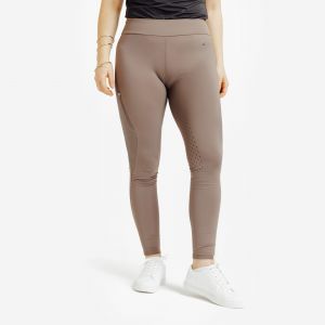 Legging chaud &eacute;quitation hiver femme basanes silicone marron ardoise - FOUGANZA
