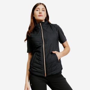 Doudoune équitation sans manches zip rose doré Femme - 500 noire - FOUGANZA