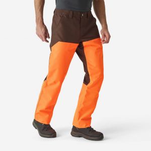 PANTALON DE CHASSE RENFORCE IMPERMEABLE BOIS 500 ORANGE/MARRON - SOLOGNAC