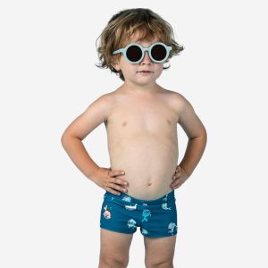 Boxer de bain bébé / enfant bleu foncé imprimé baleine - NABAIJI