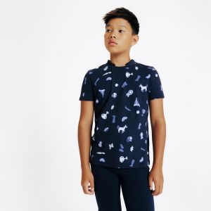 Polo manches courtes &eacute;quitation MAGIC junior - bleu print all over