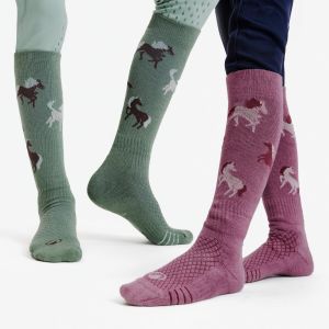 Chaussettes d'&eacute;quitation enfant sks 500 motifs - vert / violet