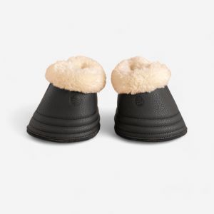 Cloches dressage ouvertes mouton synthétique Cheval et Poney - 500 noires x2 - FOUGANZA