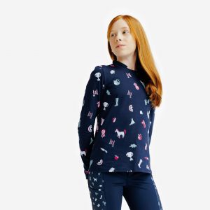 Polo manches longues &eacute;quitation MAGIC junior - bleu print all over