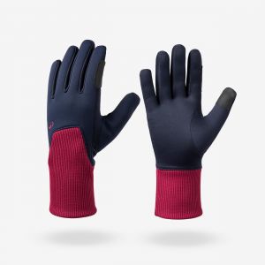 Gants chauds d'&eacute;quitation enfant 100 warm BLEU & VIOLET CERISE