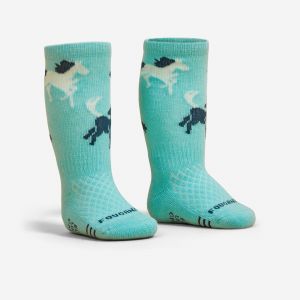 Chaussettes &eacute;quitation 500 BABY turquoise et vert avec motifs