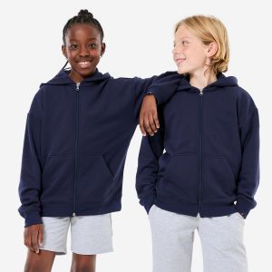 Ce sweat loose zipp&eacute; avec capuche, bleu fonc&eacute;