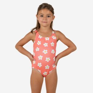 Maillot de bain 1 pi&egrave;ce b&eacute;b&eacute; fille texture gaufr&eacute; Corail imprim&eacute; Fleurs
