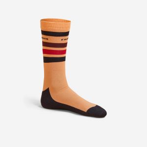 Chaussettes équitation enfant SKS100 orange/rayures roses et bleues - FOUGANZA