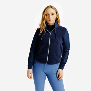 Sweat &eacute;quitation zipp&eacute; chaud femme - 500 polaire bleu noir