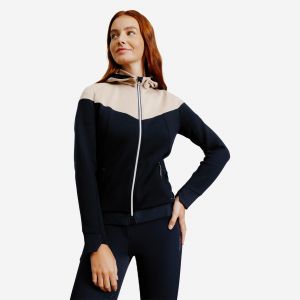 Sweat zipp&eacute; capuche amovible Femme - 900 marine et nougat
