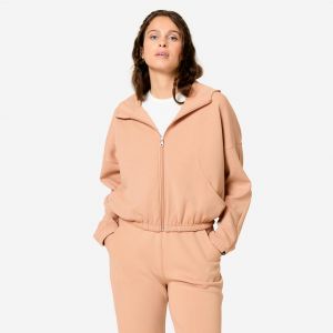 Veste &agrave; capuche de fitness manches longues femme, beige