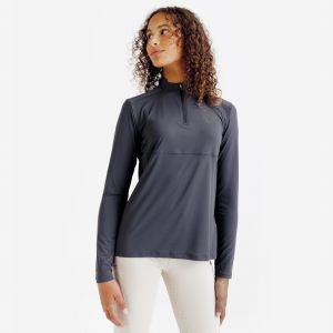 Polo &eacute;quitation manches longues UV Enfant CLUB - Gris ardoise