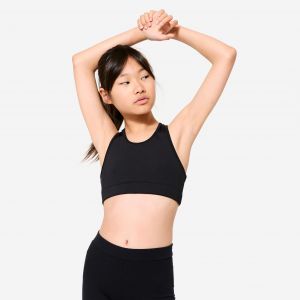 Brassière de sport respirante fille, Noir - DOMYOS