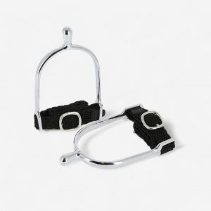 &Eacute;perons &eacute;quitation femme bout rond + lani&egrave;res - 15 mm