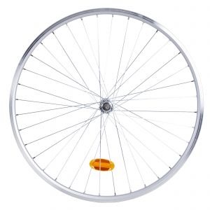 Roue v&eacute;lo ville avant double paroi v-brake axe rigide argent Elops 120E