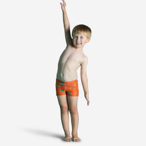 Boxer de bain bébé / enfant orange foncé imprimé tigres - NABAIJI