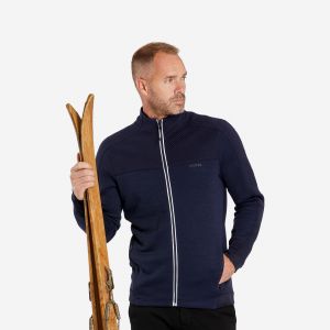 Veste de ski en laine mérinos chaude et respirante homme, 500 warm bleu et blanc - WEDZE