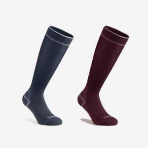 Chaussettes equitation adultes extra fines bourgogne / bleu lot de 2 - FOUGANZA