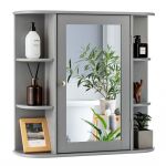 Northix - Meuble de salle de bain avec miroir meuble mural en bois pour salle de bain 66 x 167 x 63 cm gris 883