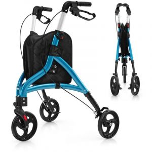 D&eacute;ambulateur &agrave; 3 Roues de 20CM pour Seniors avec Cadre en Aluminium L&eacute;ger Hauteur R&eacute;glable et Panier de Rangement D&eacute;ambulateur Pliable Bleu