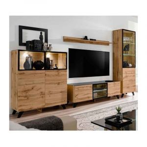 Ensemble Meuble tv & Bibliothèque 'Thin' 330cm Noir & Naturel