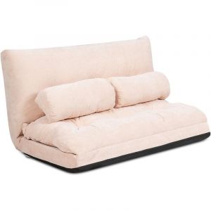 Costway - Canapé de Sol Pliable en Velours Côtelé, Canapé-Lit Convertible avec Dossier Réglable à 6 Positions, Chauffeuse Paresseuse à 2 Places avec