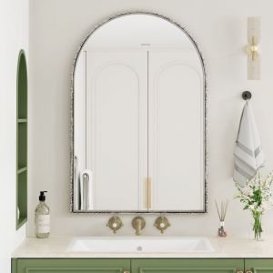 Eifson - Miroir salle bain 91x61 cm, arche en fer forg&eacute;, Style boh&egrave;me, fixation murale, convient pour salle de bain, chambre, salon - Argent