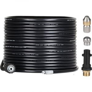 Ikodm - Kit de débouchage de tuyau pour nettoyeurs haute pression - 15 m - Avec buse et buse pivotante - Kit de furet professionnel 180 bars - Avec