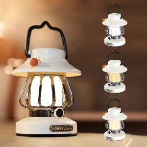 Lampe &agrave; cheval r&eacute;tro rechargeable LED, lumi&egrave;re de camping mini escargot mignonne portable ext&eacute;rieure, intensit&eacute; lumineuse dimmable 3-mode et fonction