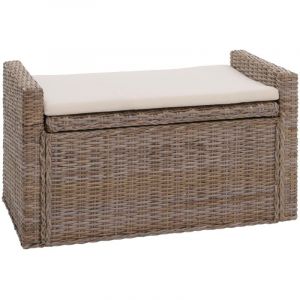 HHG - Coffre de rangement M92, coffre Banc de vestiaire, coussin Kubu rotin 88cm, gris-brun