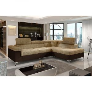 Canapé d'angle convertible - erman - en tissu et simili 5 places, marron et chocolat, angle droit (vu de face) - Marron / Chocolat